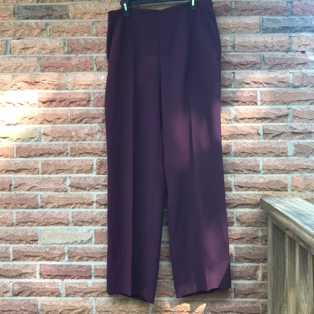 Long wide leg maroon dress pants